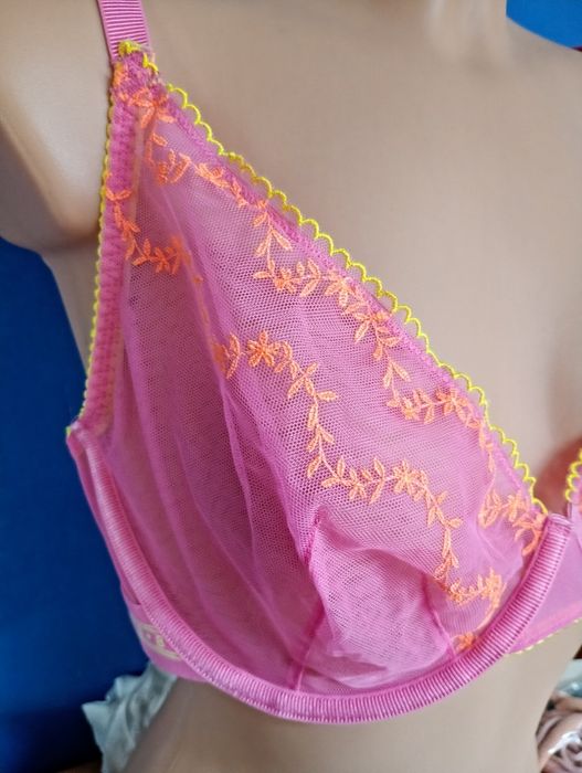 M&S biustonosz siateczka różowo pomarańczowy 36DD przezroczysty