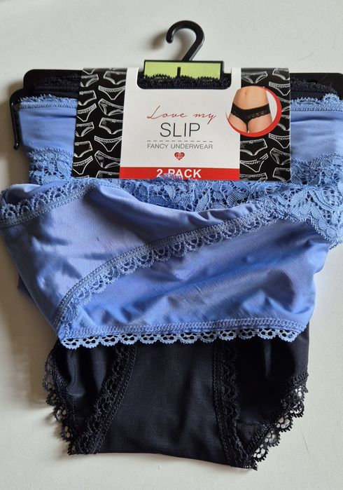 Majtki damskie slipy L 2-pak niebieskie czarne