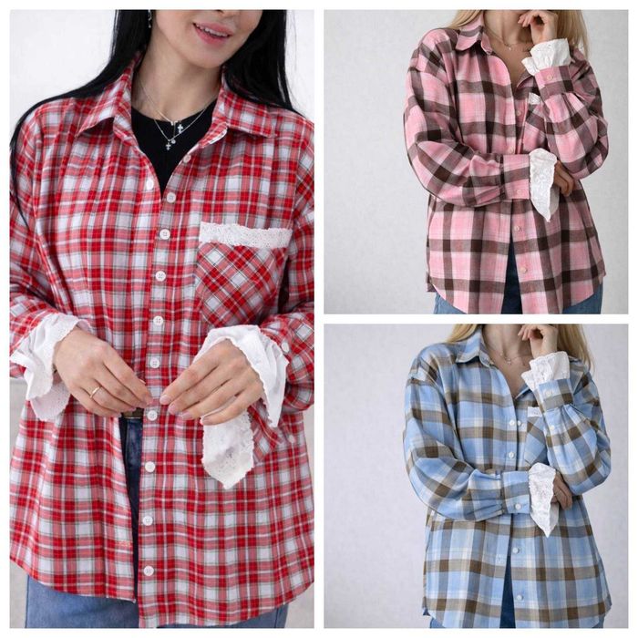 Сорочка в клітинку жіноча весняна/Рубашка в клетку женская мод 817
