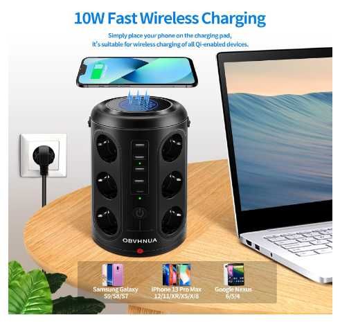 OBVHNUA Listwa zasilająca 18w1 2500W EU USB USB-C indukcja 10W