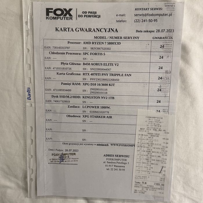 Komputer Gamingowy Ryzen 7 5800X3D + RTX 4070 TI STAN IDEALNY