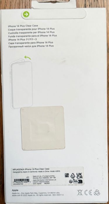 Capa Apple transparente com MagSafe para iPhone 14 Plus- nova, 3 anos de garantia