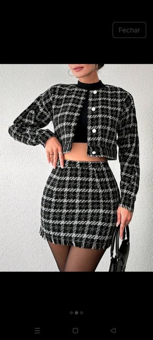 Moda conjunto casaco é saia
