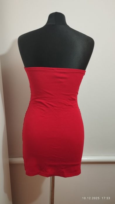 Sukienka mini czerwona drapowana koronka z panterka walentynki