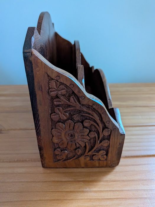 drewniany organizer na biurko indyjski kolonialny drewno egzotyczne