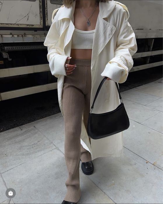 Трикотажные брюки трендовые брендовые бежевые базовые NA-KD р. 36, 38