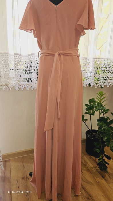 Sukienka balowa weselna rozmiar XL pudrowy róż długa maxi