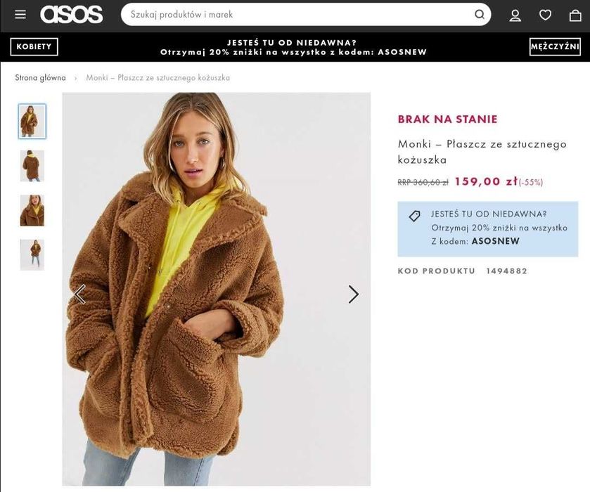 Sprzedam płaszcz z sztucznego misia oversize firmy Monki