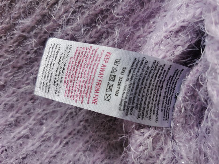 SWETER jasny blady fiolet , rozm. M