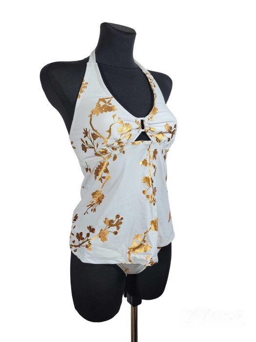 Nowy biały strój kostium kąpielowy bikini 36,S tankini złoty nadruk