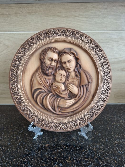 Ікона з дерева, різьба, Свята родина, різдво, Марія Ісус Йосип