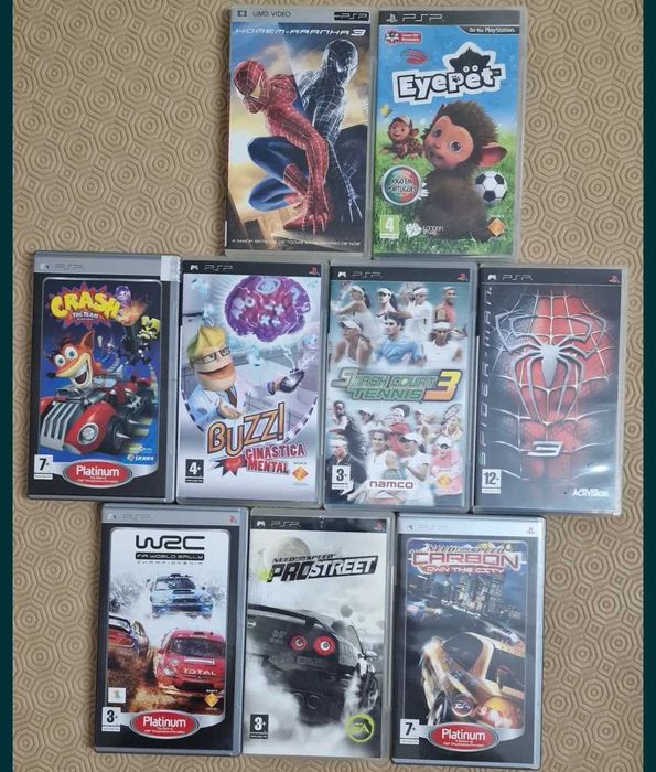 Conjunto de 9 jogos PSP como novos, com caixa e manual