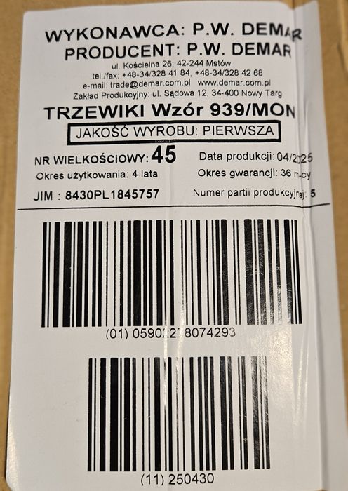Buty wojskowe 45r 939/Mon Demar