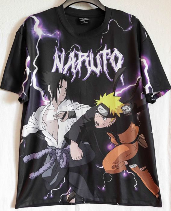 Чоловіча футболка чорна аніме Наруто Саске Naruto двостороння L