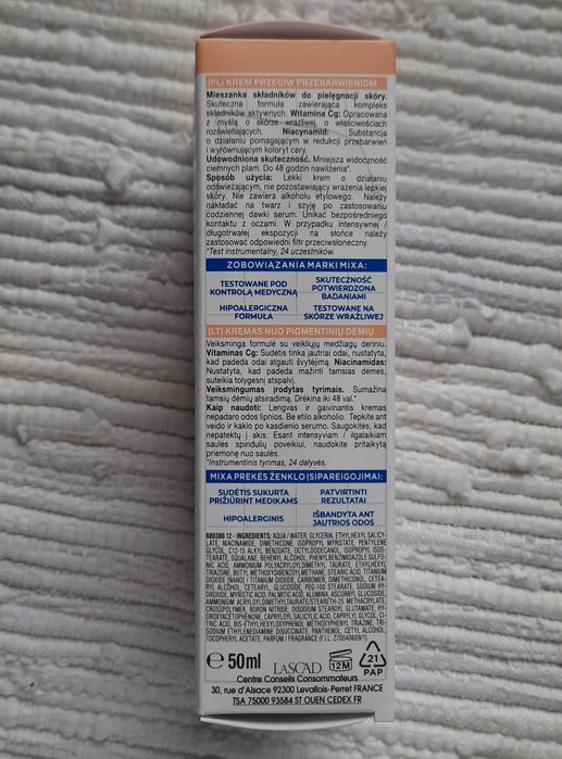 MIXA Krem do twarzy z witaminą C Przeciw Przebarwieniom, 50 ml