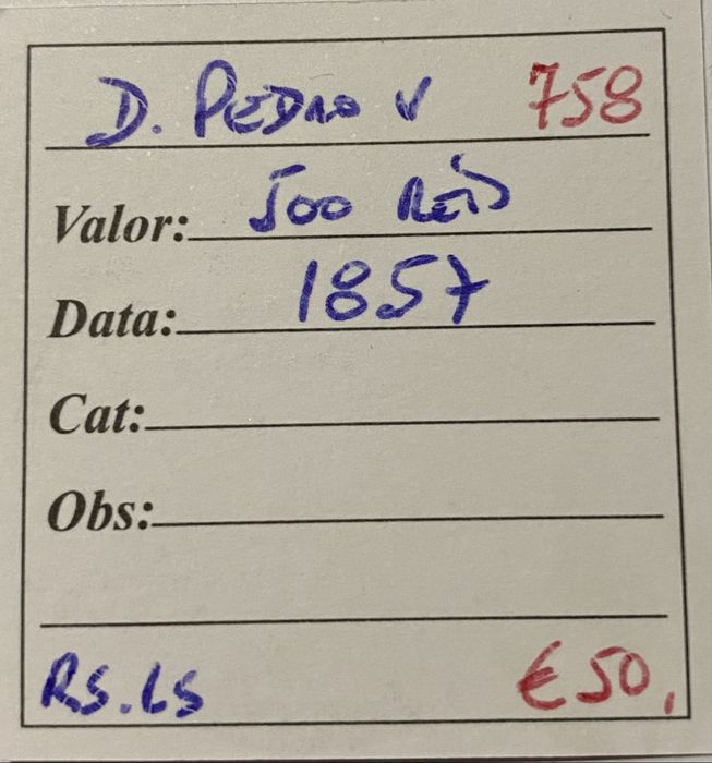 Moeda 758 - D PEDRO V - 500 Reis 1857