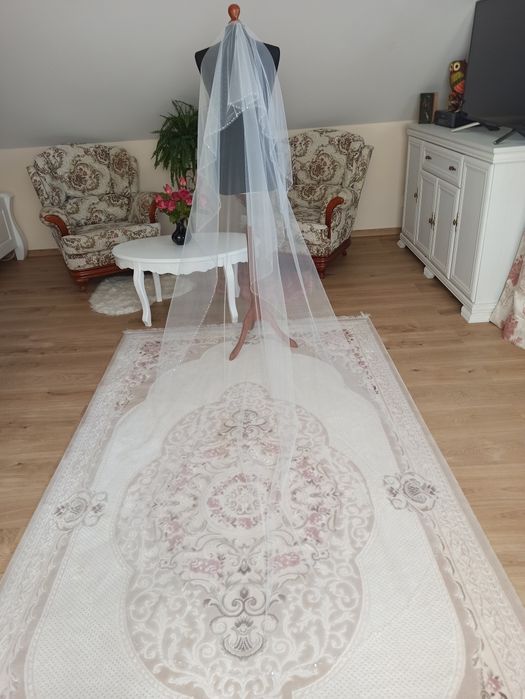 NOWY długi welon katedralny 2.5m 3m tiul jedwabny