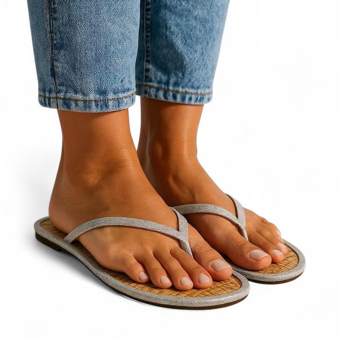 Klapki japonki damskie srebrne modne błyszczące 4756 rozm. 41