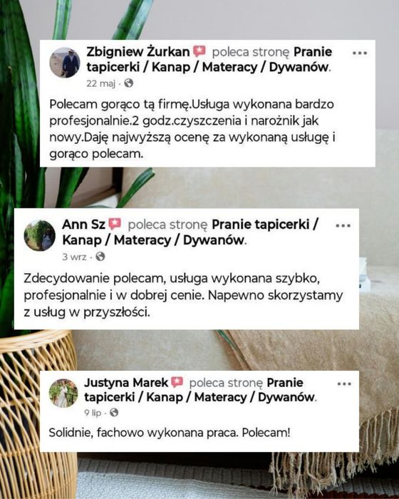 Pranie kanap / narożników / tapicerki / usuwanie zapachu i plam