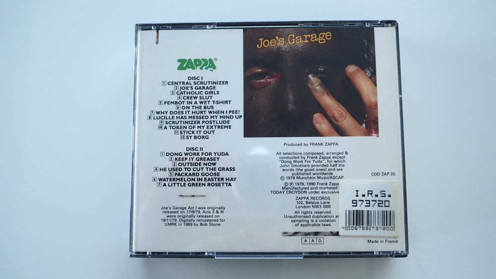 FRANK ZAPPA – Joe’s Garage Acts I, II & III   2×CD, Album, Compilation, Remastered • 1990 • Zappa Records • CDD ZAP 20 Stan: CD NM / Okładka NM