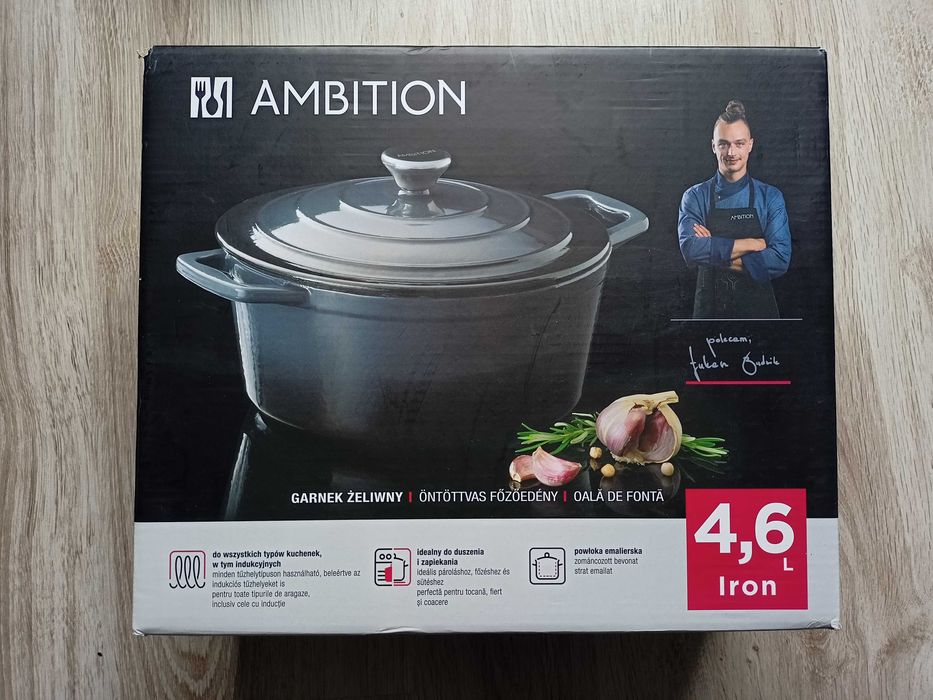 NOWY Garnek Żeliwny tradycyjny Ambition IRON 4,6 l z pokrywką