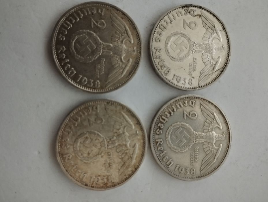 Moedas Prata 2 Reichsmark 1937, 1938 e 1939 c/  suástica nazi Alemanha