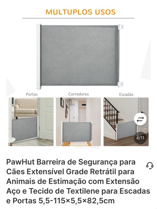 Barreira de segurança para cães, extensível com enrolador, branca