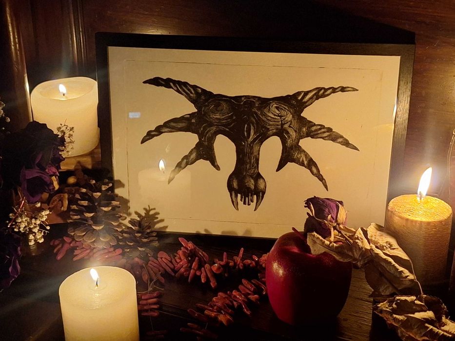 "Maska Śniącego" z gry Gothic 1 (Remake) + ramka - druk wklęsły, sucha igła - grafika, obraz, plakat, ozdoba - handmade, fanart