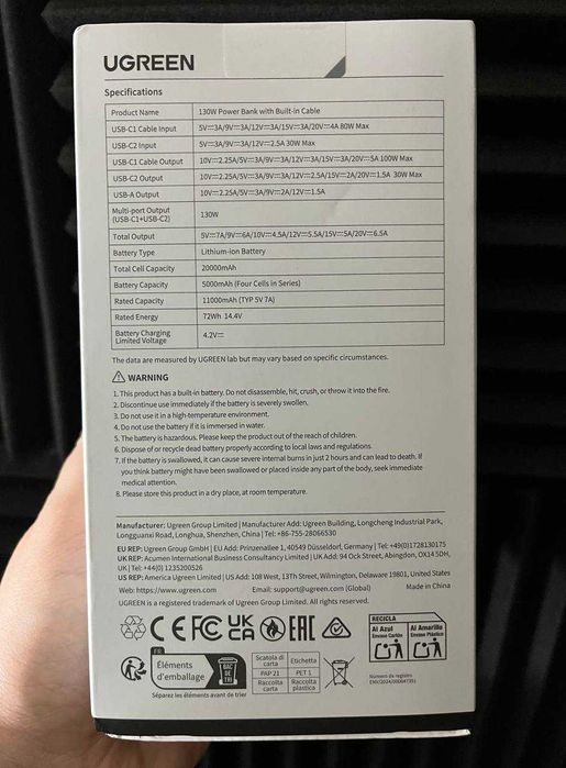 Повербанк UGREEN Nexode 130W 20000 mAh Power bank