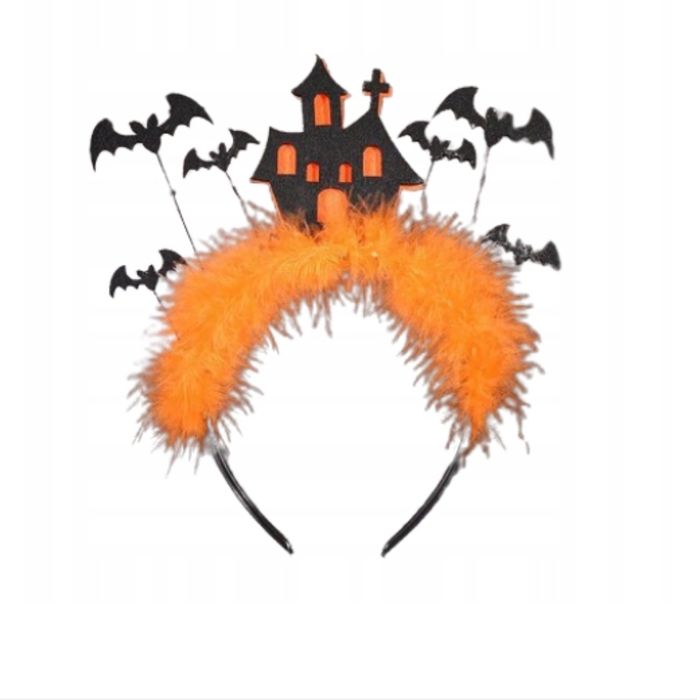 Opaska do włosów Halloween z nietoperzami i piórkami, czarna