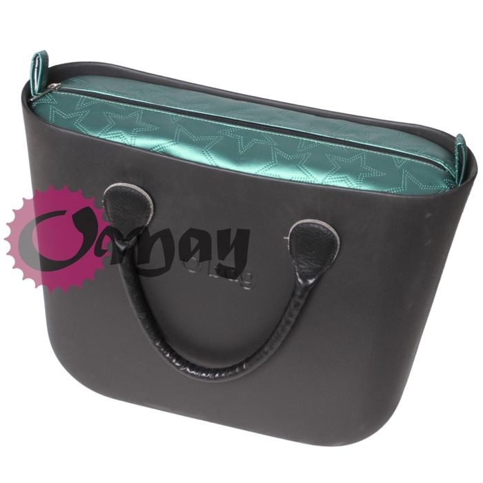 Czarny organizer OBAG MINI eko skóra pik zielony 2 kieszenie OMAY
