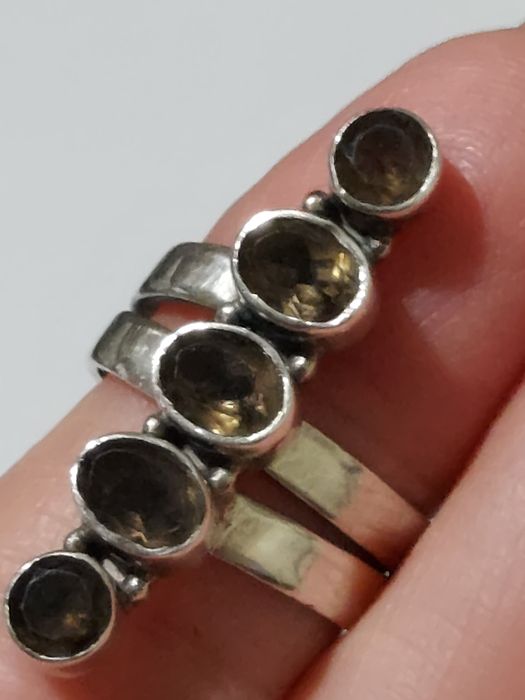 Piękny srebrny pierścionek kwarc dymny/topaz