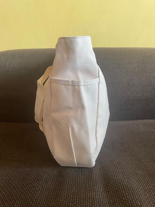 Torba materiałowa torebka na ramię plażowa z kieszeniami shopper beż