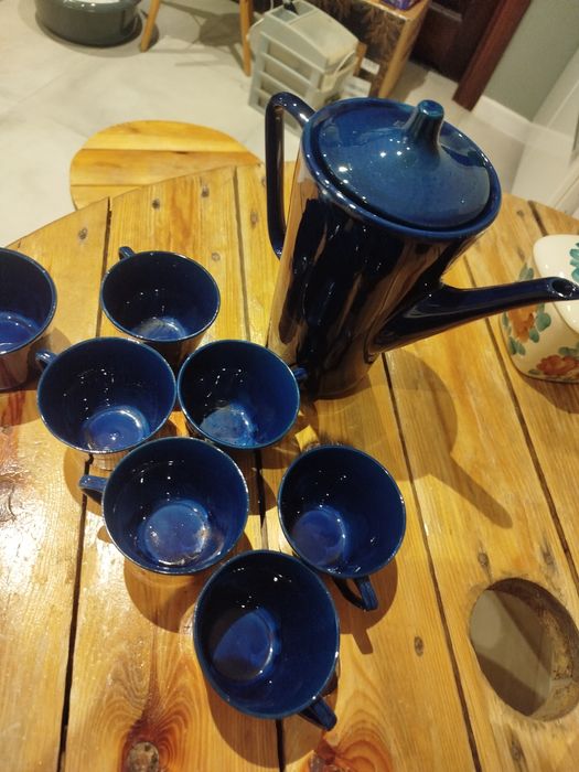 Stary zestaw porcelanowy do kawy, herbaty IRA kobaltowy, granatowy