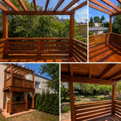 Taras drewniany, zadaszenie tarasu, altana, pergola
