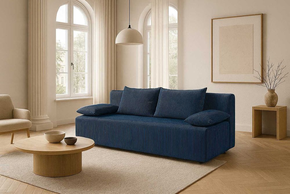 Sofa praktyczna rozkładana z wygodnym pojemnikiem na przechowywanie