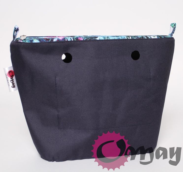 Granatowy organizer do OBAG MINI kwiaty lila chaber 2 kieszenie OMAY