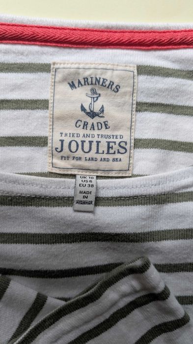 Bawełniana bluzka w paski Joules 38 M – khaki longsleeve, breton, preppy
