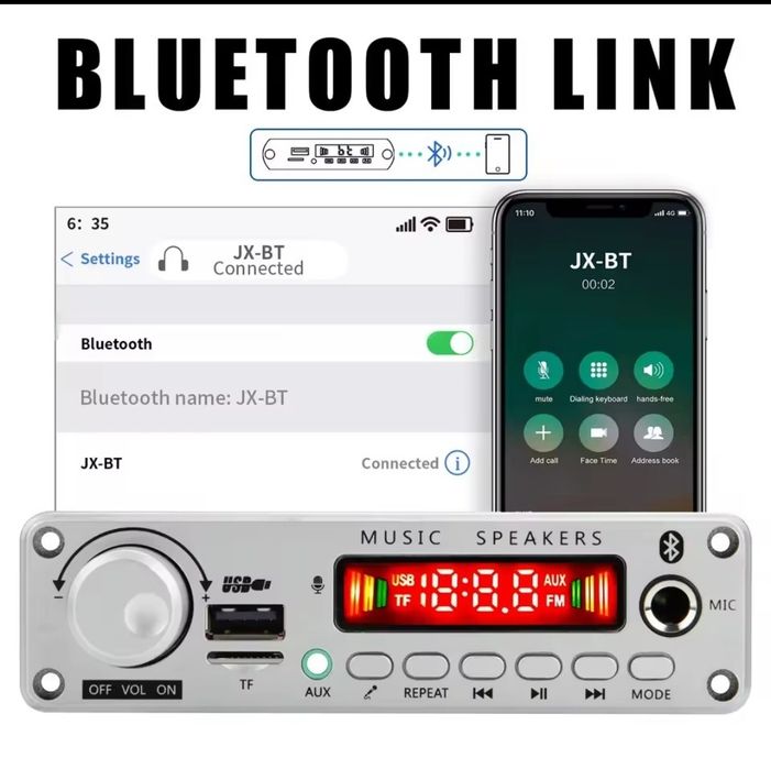 Bluetooth 5.0 mp3 декодер 2*75W, усилитель, USB, aux, FM. Пульт.
