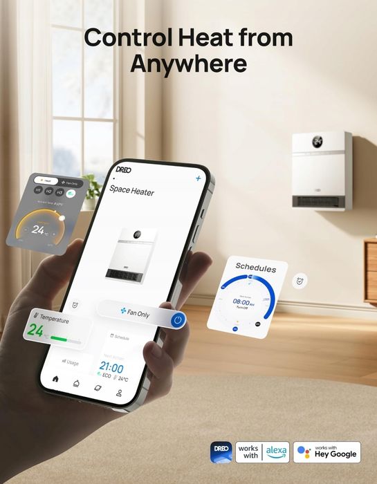 Ogrzewacz Smart ALEXA  Bardzo Cichy Ceramiczny