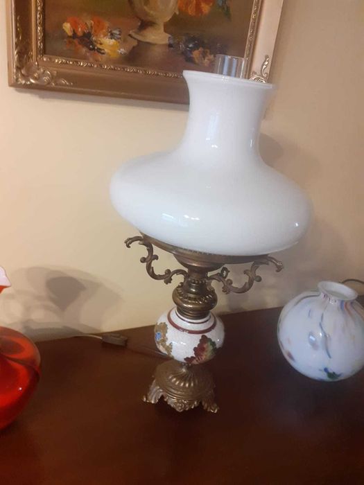 Mosiężno-porcelanowa lampa vintage