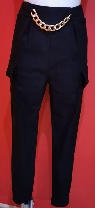 Spodnie czarne bojówki łańcuszek