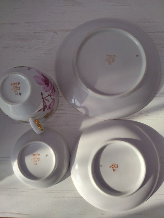 Колекційна чайна пара  ЛФЗ + 2 блюдця, ручний розпис, сервіз Сакура