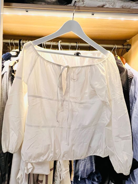 Calvin klein jeans bluzka top wiązana na dekolcie biała bawełna 38 M