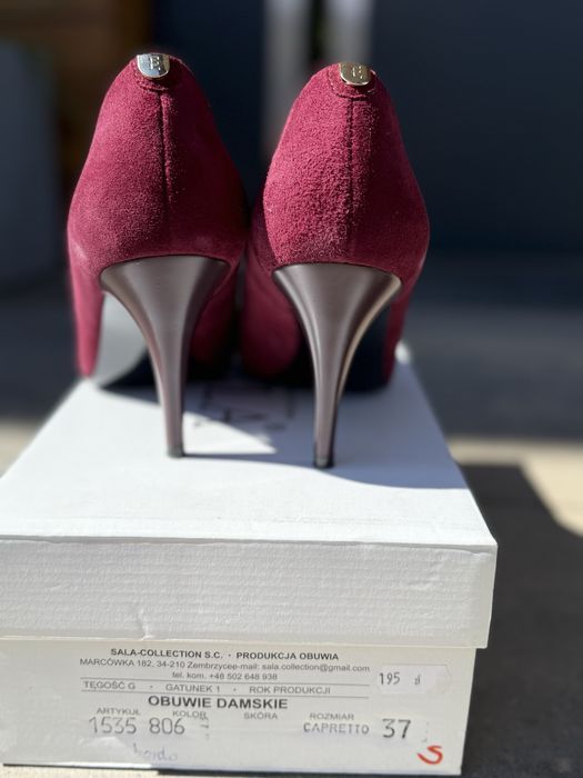 Sala buty szpilki skóra zamsz bordo 37 nowe
