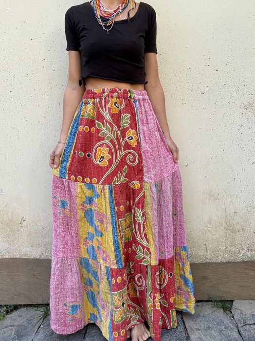 Spódnica bawełniana długa maxi India vintage kantha