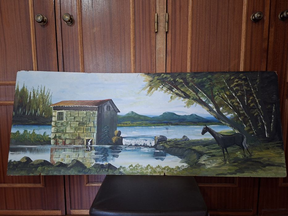 Quadro Antigo Paisagem Rústica