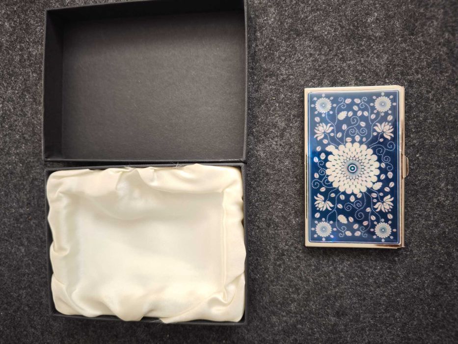 Porta cartões de visita de metal e madre pérola com estojo