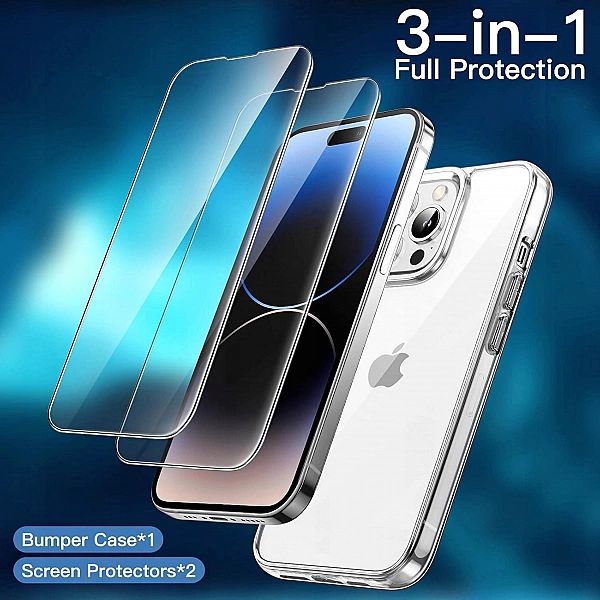 Etui iPhone 14 Pro 6,1" x2 Szkło Hartowane JETech przezroczyste nieżół