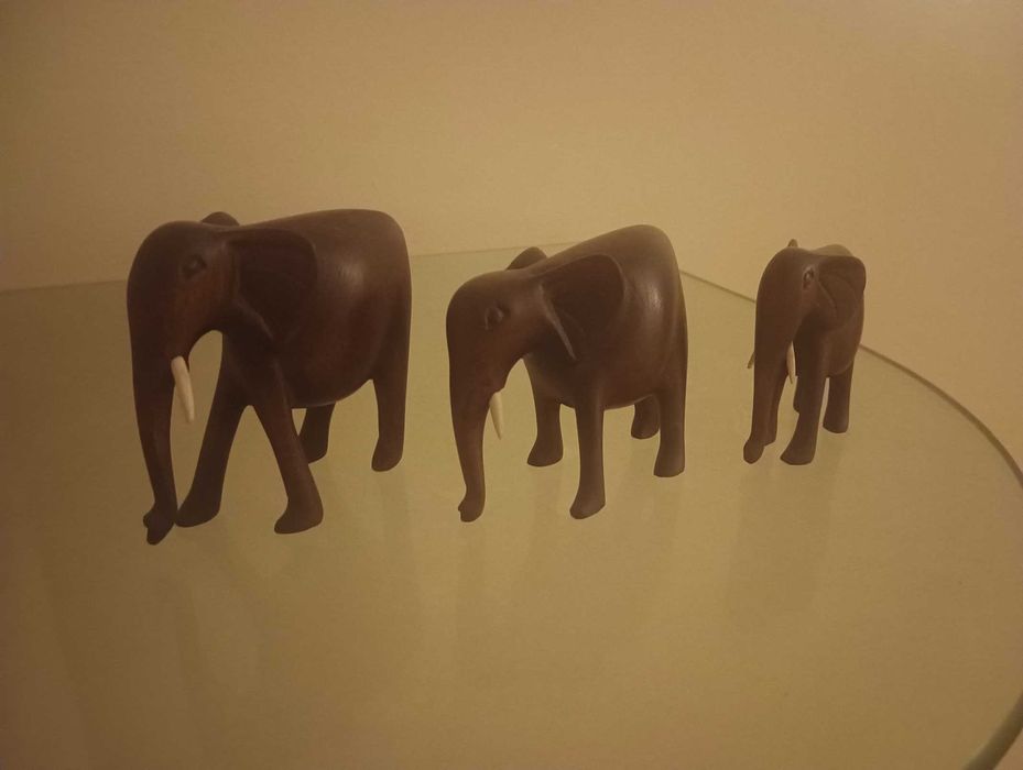 3 Elefantes em Madeira, Arte Africana, Não é Chines